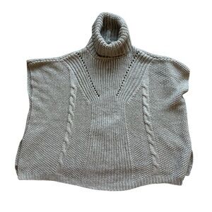 Look by M New York Chunky Knit Turtleneck Poncho Sweater Wool Blend Cable Knit